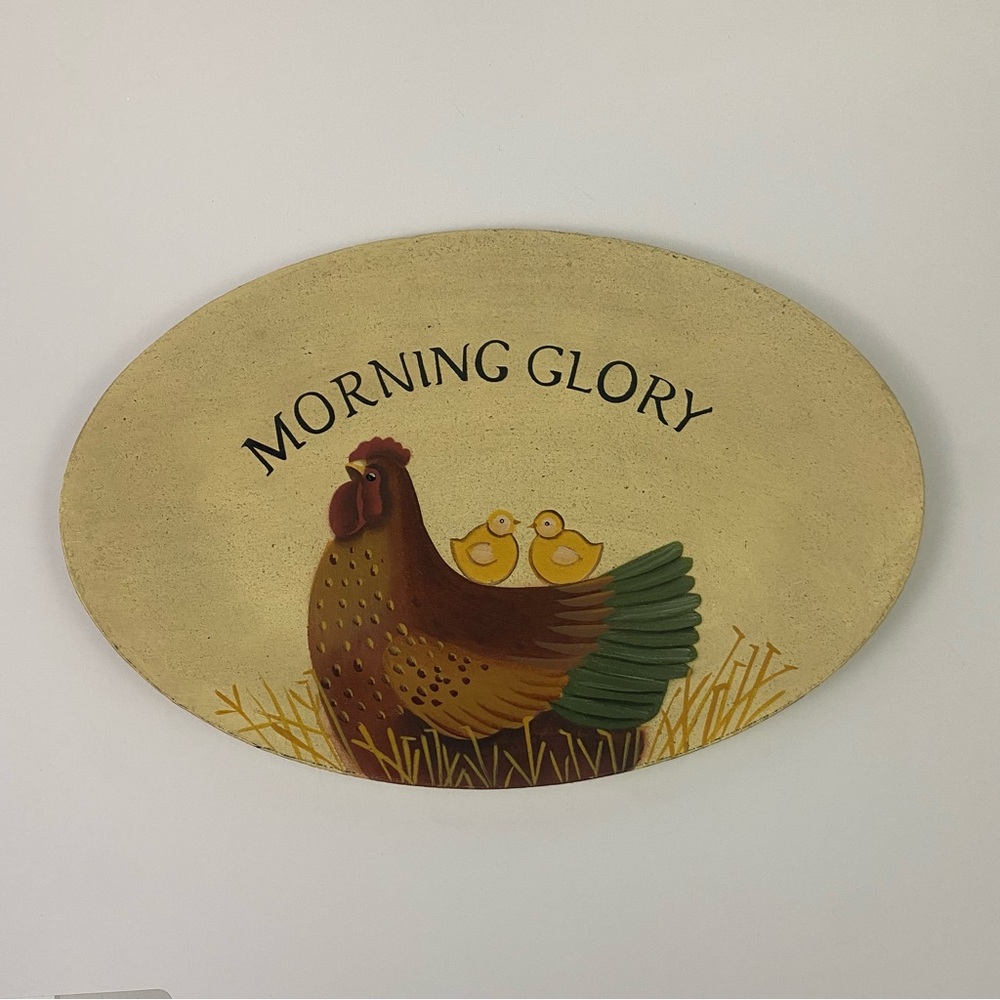 Vtg Primitive Hen & Chicks Hand Painted Wood Oval Plate Folk Art Signed Dianna